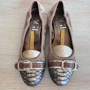 AGL Attilio Giusti Leombruni Monika Ballet Flats Size 38 Brown Suede Cap‎ Toe